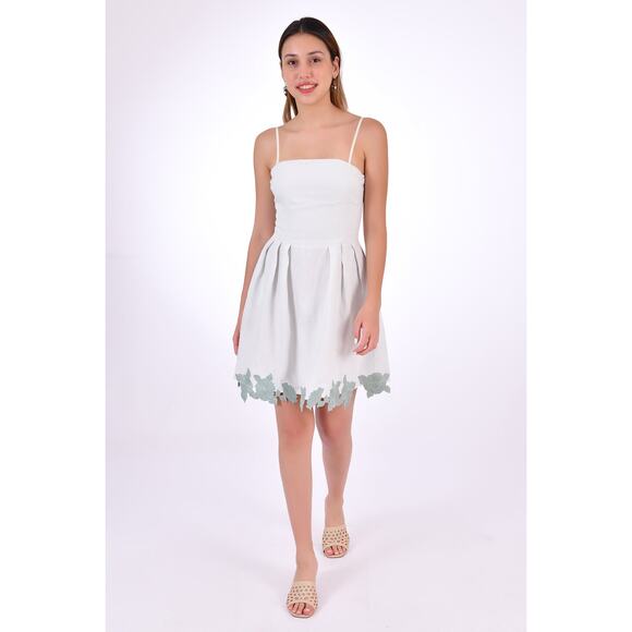 $319 Fanm Mon Women's Green Sina Linen Floral Embroidered Pleated Dress Size L - Picture 1 of 6